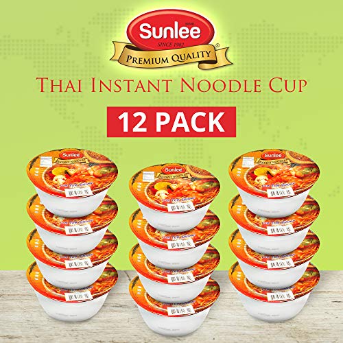Sunlee Thai Instant Noodle Cup 12 Pack - Tom Yum Shrimp Flavor,