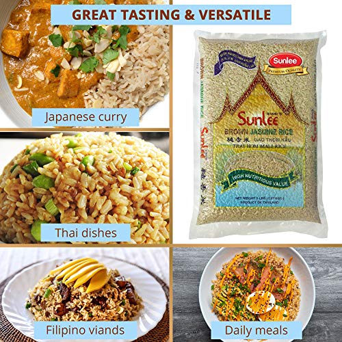 Sunlee Brown Jasmine Rice - 5 Lbs Long Grain Brown Rice, Fragran