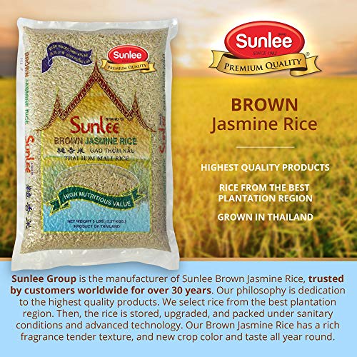 Sunlee Brown Jasmine Rice - 5 Lbs Long Grain Brown Rice, Fragran