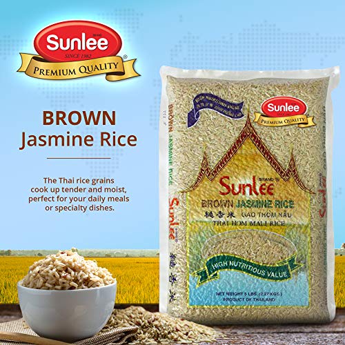 Sunlee Brown Jasmine Rice - 5 Lbs Long Grain Brown Rice, Fragran