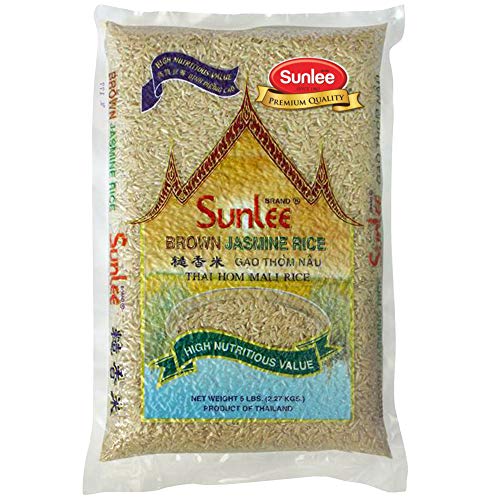 Sunlee Brown Jasmine Rice - 5 Lbs Long Grain Brown Rice, Fragran