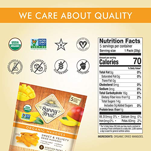 Organic Dried Mango - Sunny Fruit - 5 0.7Oz Portion Packs Per