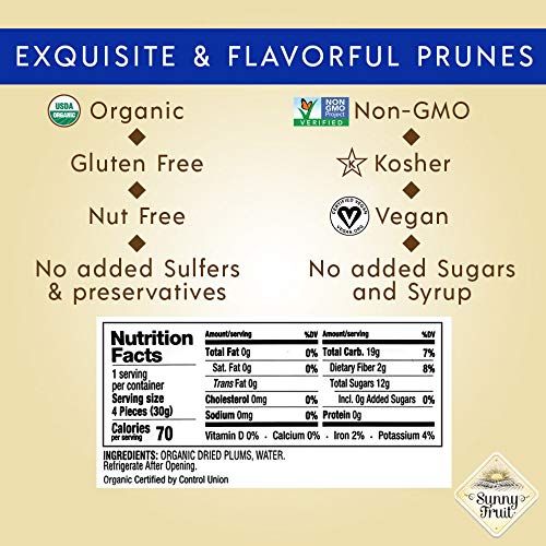 Organic Dried Prunes - Sunny Fruit - 5 1.06Oz Portion Packs Pe
