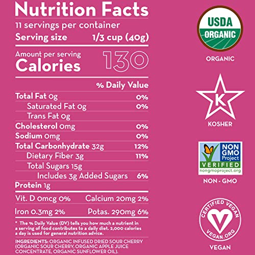 ORGANIC Dried Tart Cherries - Sunny Fruit - 16oz Bulk Bag | Pure...