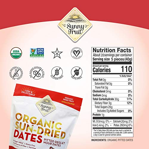 Organic Pitted Dates Deglet Nour - Sunny Fruit 40Oz Bulk Bag