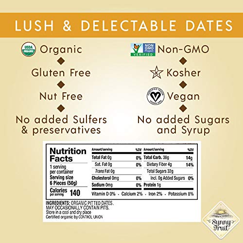 Organic Pitted Dried Dates - Sunny Fruit - 5 1.76Oz Portion Pa