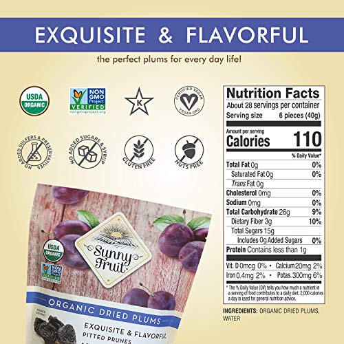 Organic Pitted Prunes - Sunny Fruit 40Oz Bulk Bag 2.5 Lbs | Pu