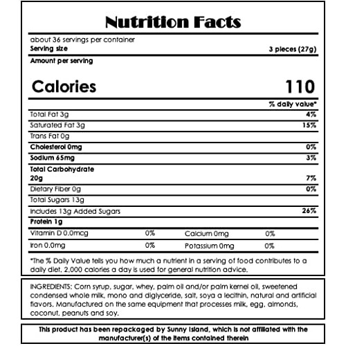 Sunny Island Caramels Squares Candy, Smooth Creamy Individually