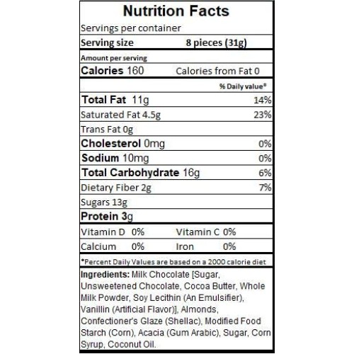 Sunny Island Brachs Gourmet Milk Chocolate Covered Almonds, Del