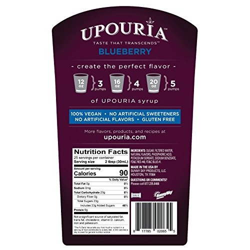 Upouria Blueberry Flavored Syrup, 100% Vegan And Gluten-Free, 75