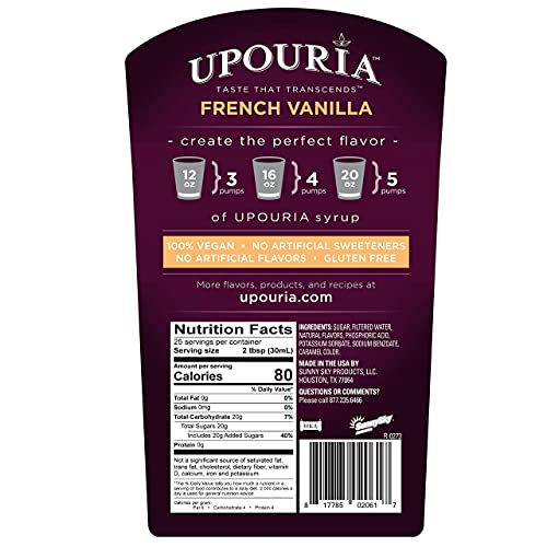 Upouria French Vanilla, Caramel &Amp; Hazelnut Flavored Syrup, 100%