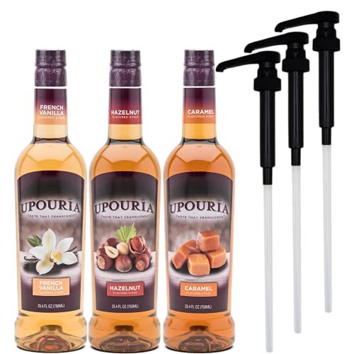 Upouria French Vanilla, Caramel &Amp; Hazelnut Flavored Syrup, 100%