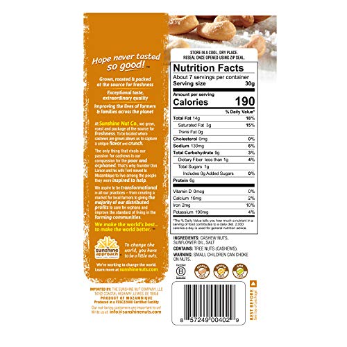 Sunshine Nut Company Sprinkling Of Salt Cashews, Peanut Free,