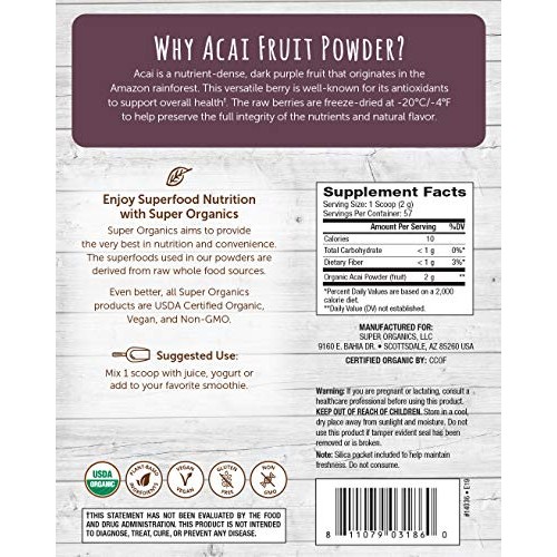 Super Organics Acai Fruit Powder | Brazilian Superfood | Antioxi