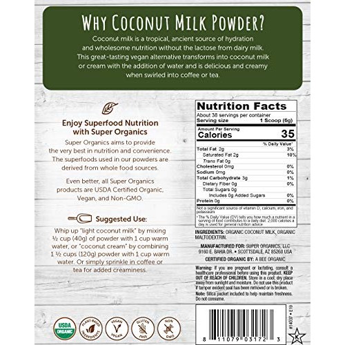 Super Organics Coconut Milk Powder, Superfood Powder, Raw, Whole...