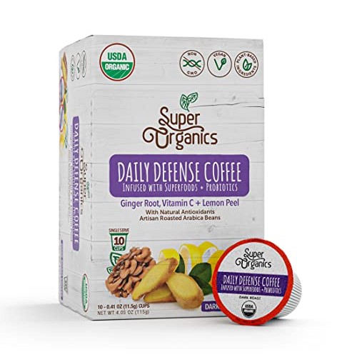 Super Organics Daily Defense Coffee Organic with Superfoods an...