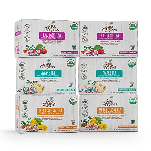 Super Organics Tea Variety Pack with Superfoods and Probiotics K...
