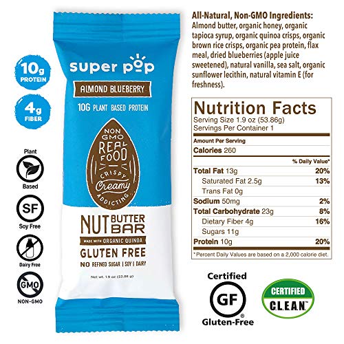 Super Pop Snacks, Plant Based Protein Bars, All-Natural Almond B