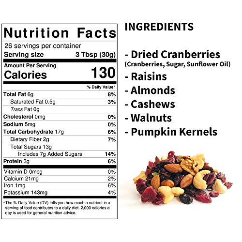Heart Healthy Trail Mix - Dried Cranberries, Raisins, Almonds, C