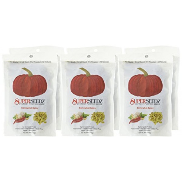 Superseedz Somewhat Spicy Pumpkin Seeds - 5 oz, Package of 6
