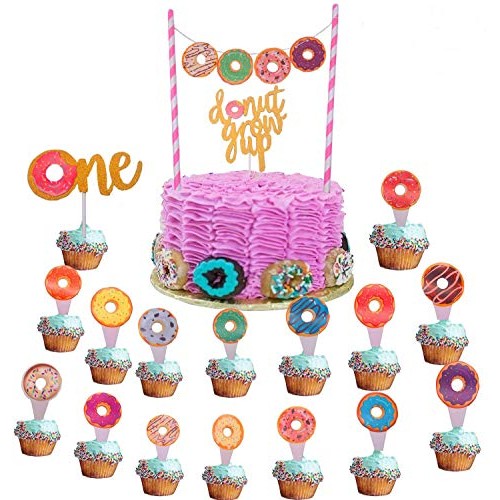 Sweet One Doughnuts Cake Cupcake Toppers, One Birthday Cake Cupc