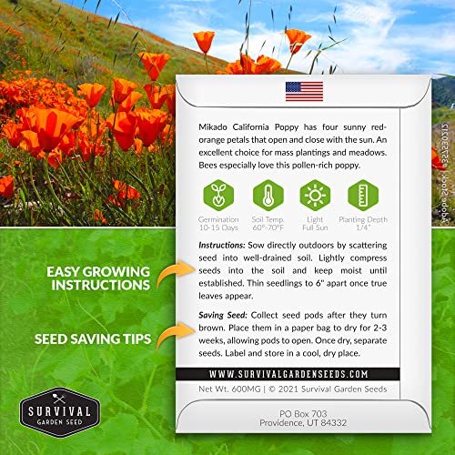 Survival Garden Seeds - Mikado California Poppy Seed for Plantin...
