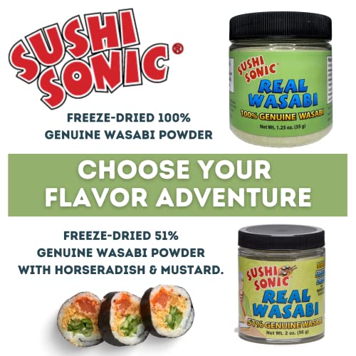 Sushi Sonic 100% Real Wasabi Powder, No Fillers, Non-Gmo, Vegan,