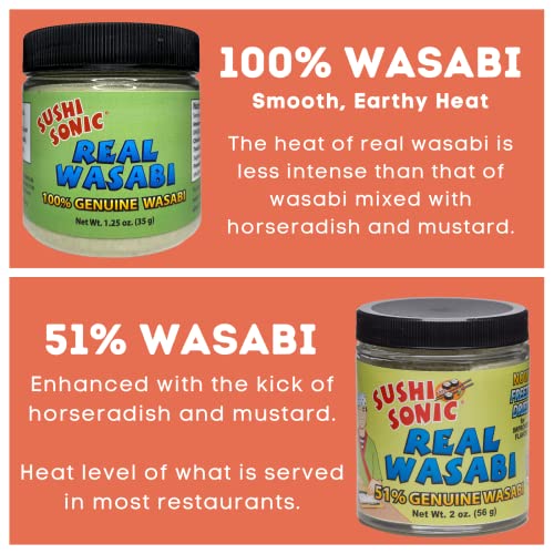 Sushi Sonic 100% Real Wasabi Powder, No Fillers, Non-Gmo, Vegan,