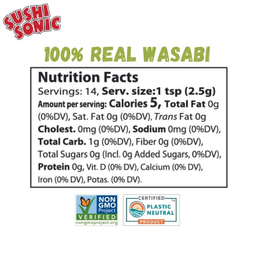 Sushi Sonic 100% Real Wasabi Powder, No Fillers, Non-Gmo, Vegan,