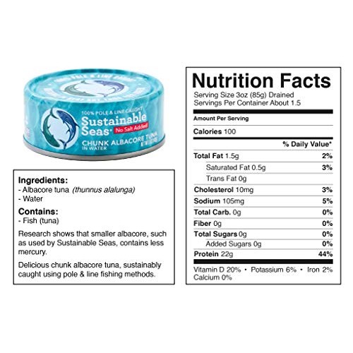 Sustainable Seas, Chunk Albacore Tuna In Water, No Salt Added, 5