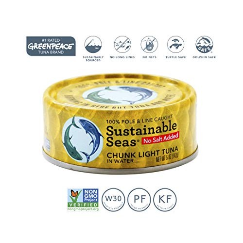 Sustainable Seas, Chunk Light Tuna In Water, No Salt Added, 5 Ou