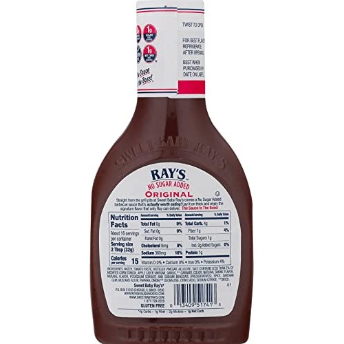 Sweet Baby Ray’S No Sugar Added Original Barbecue Sauce 18.5Oz
