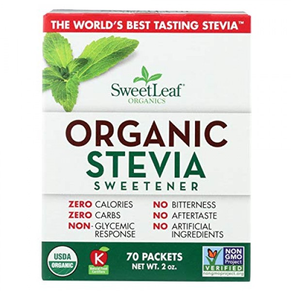Sweet Leaf Sweetener - Organic - Stevia - 70 Count- 95%+ Organic