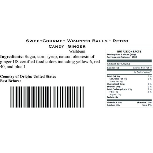 Sweetgourmet Wrapped Ginger Balls | Natural Hard Candy | 1 Pound