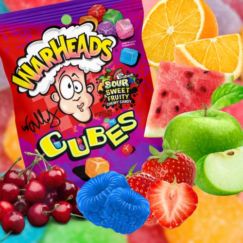 Warheads Chewy Cubes Sour Candy, Assorted Fruit Flavored Chews,