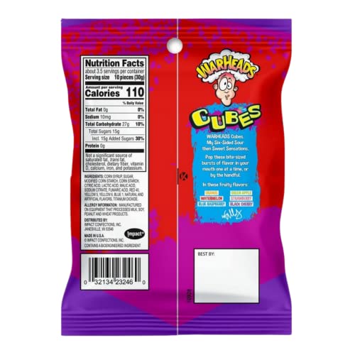 Warheads Chewy Cubes Sour Candy, Assorted Fruit Flavored Chews,