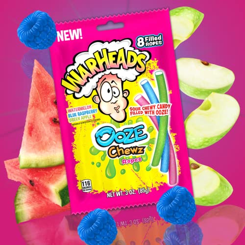 Warheads Ooze Chews Ropes, Sugar Coated Sour Chewy Candy With So