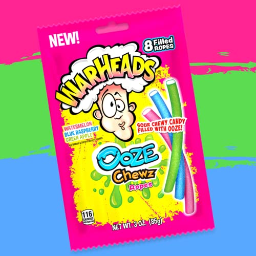 Warheads Ooze Chews Ropes, Sugar Coated Sour Chewy Candy With So