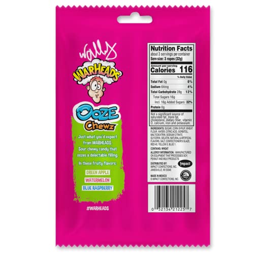 Warheads Ooze Chews Ropes, Sugar Coated Sour Chewy Candy With So