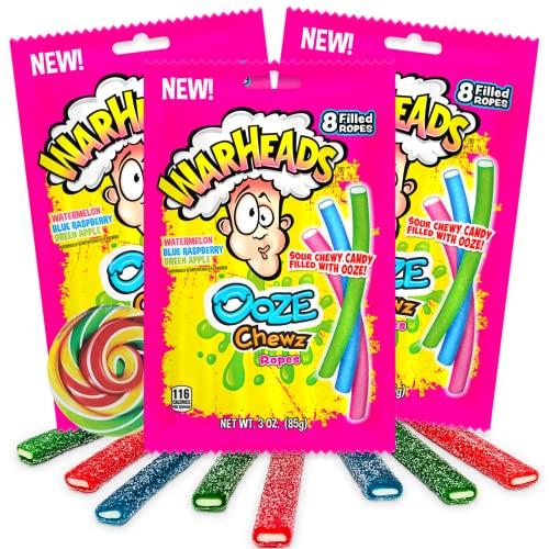 Warheads Ooze Chews Ropes, Sugar Coated Sour Chewy Candy With So