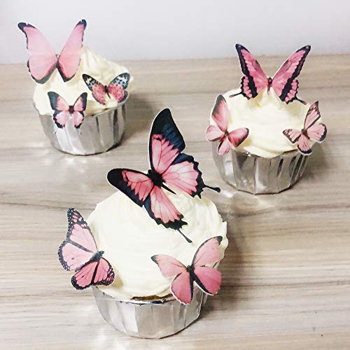 Pink Butterfly Edible Cake Cupcake Decorations 36X 1.77 Inch, Bu