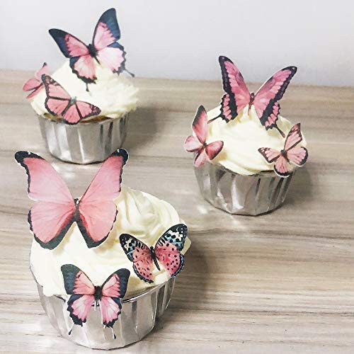 Pink Butterfly Edible Cake Cupcake Decorations 36X 1.77 Inch, Bu