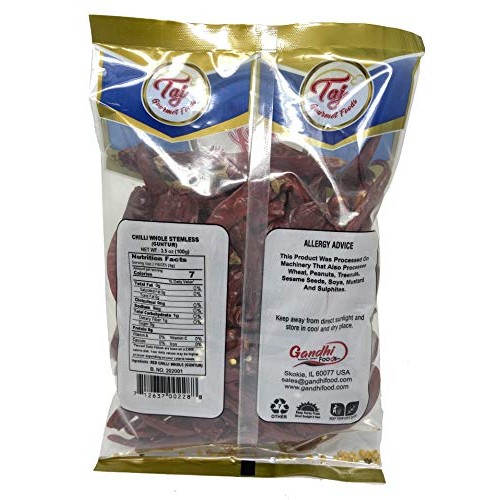 Taj Premium Indian Whole Chilli Whole Mirchi, Without Stem, 3.