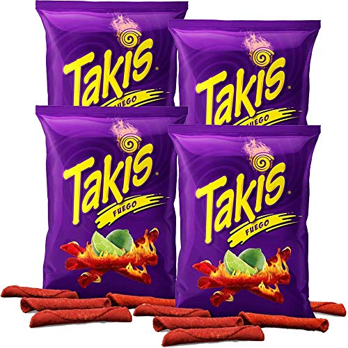 Takis Fuego Hot Chili Pepper &Amp; Lime Tortilla Chips, 4Oz Bag 4-P