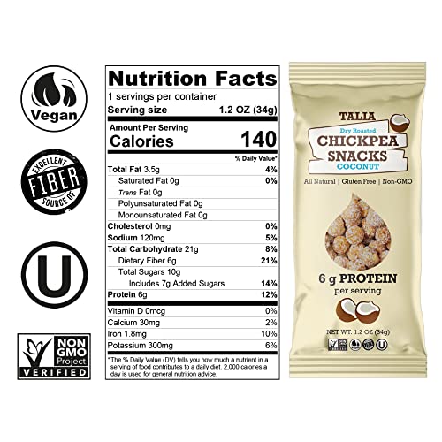 Talia Dry Roasted Chickpea Healthy Snacks, Sweet Coconut, Vegan,...