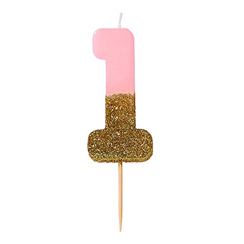 Talking Tables Pink Number 1 Candle With Gold Glitter Premium Qu