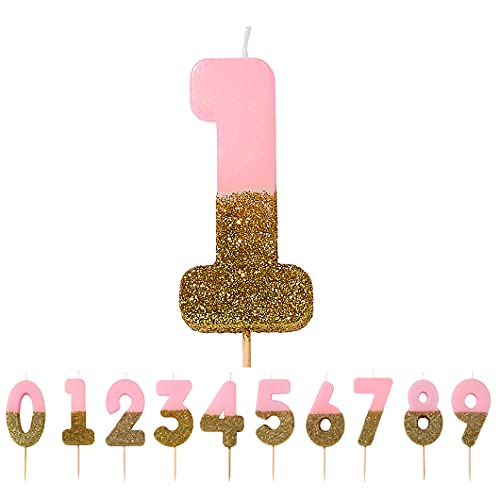 Talking Tables Pink Number 1 Candle With Gold Glitter Premium Qu