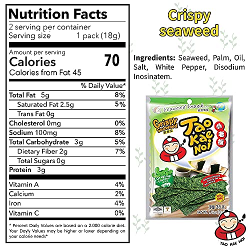 Crispy Dried Seaweed Snack Crisps by Tao Kae Noi | Thai Seaweed ...