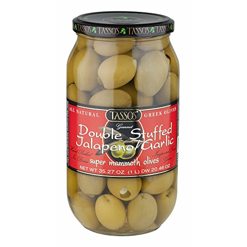 Tassos Double Stuffed Jalapeno And Garlic Olives, 1 Liter Pack Tassos Double Stuffed Jalapeno And Garlic Olives, 1 Liter Pack