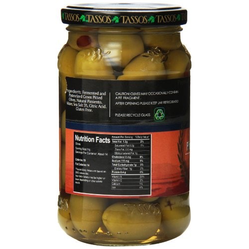 Tassos Evian Olives Stuffed With Natural Pimento, 12.84 Ounce